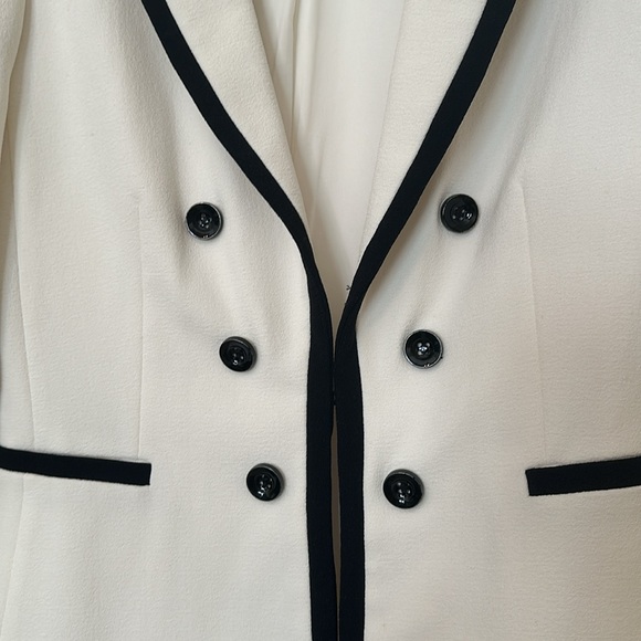Tahari off white w/ black trim long blazer. Not too long. - Picture 3 of 3